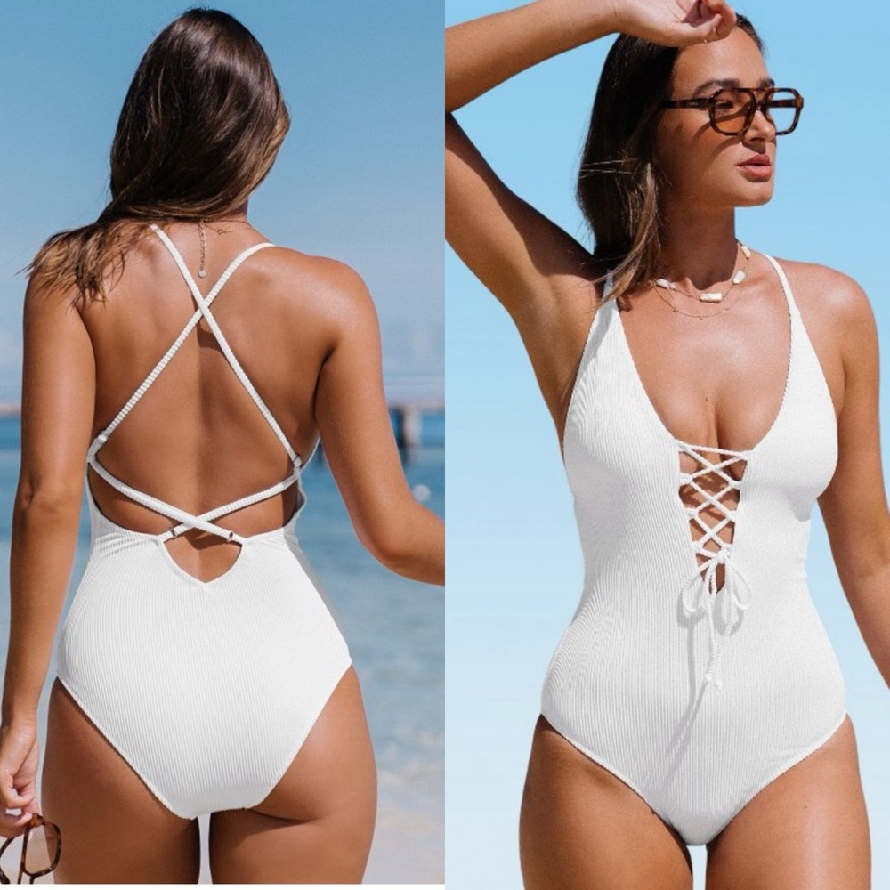 NWT Women's V Neck‎ Lace Up One Piece Swimsuit SIZE XL
